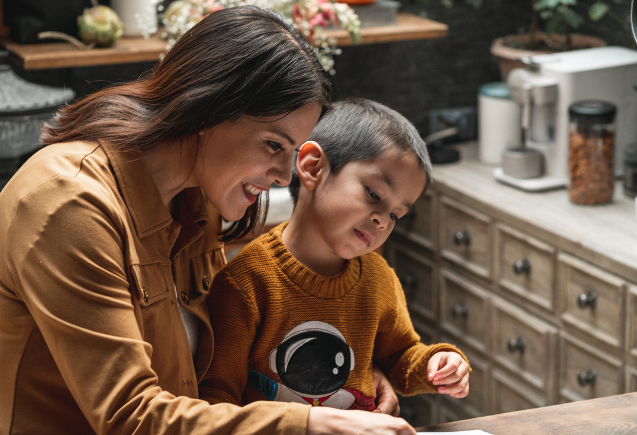 mother with son enjoying an activity